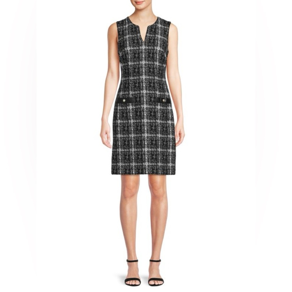 Karl Lagerfeld Black and White Tweed Sleeveless Mini Dress